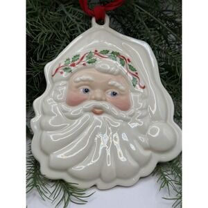 Lenox Santa Cookie Mold Ornament #840117 Holly Trim Porcelain 6.5" Vintage 1990s